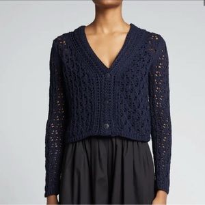 Vince navy crochet cotton cardigan